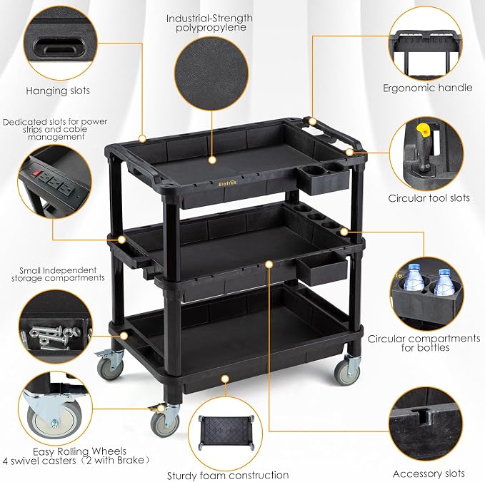 3-Shelf Heavy Duty Rolling Utility Cart, 32.4 x 18.3 in | Multi-Use Service - Image 3