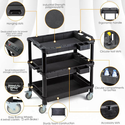 3-Shelf Heavy Duty Rolling Utility Cart, 32.4 x 18.3 in | Multi-Use Service - Image 3