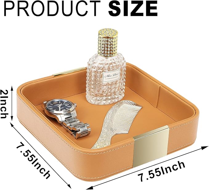 SANZIE Luxury Leather Desktop Storage Small Catchall Organizer Decorative Tray - Image 5