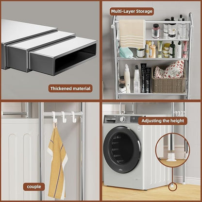Over The Washer and Dryer Storage Shelf, 3 Tier Laundry Room Metal Drying Rack - Image 5
