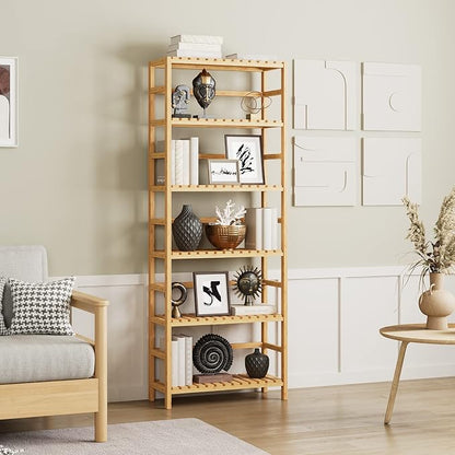 Bamjoy Bamboo Shelf, 6 Tier Bookcase Storage Shelves, Tall Book Rack Shelving - Image 2