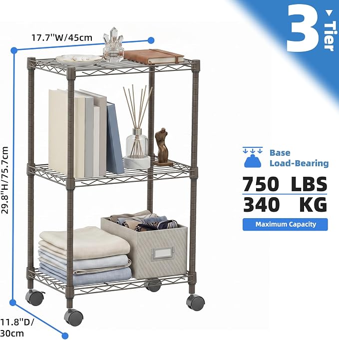 M MZG 3 Tiers Storage Shelves Load 750 LBS, Metal Shelving Wire Metal Shelving - Image 3