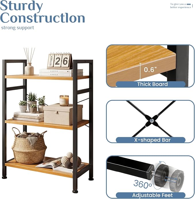 DUMOS 3 Tier Bookshelf, Home Office Bookcase Shelf Storage Organizer | Free - Image 6