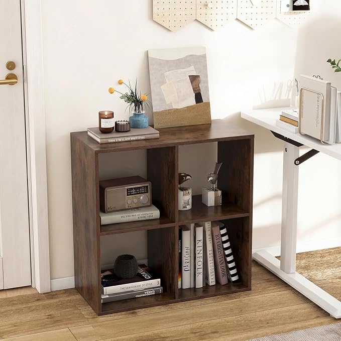 POWERSTONE 4 Cube Storage Organizer, 2 Tier Cubby Bookshelf Freestanding by POWERSTONE%C2%AE