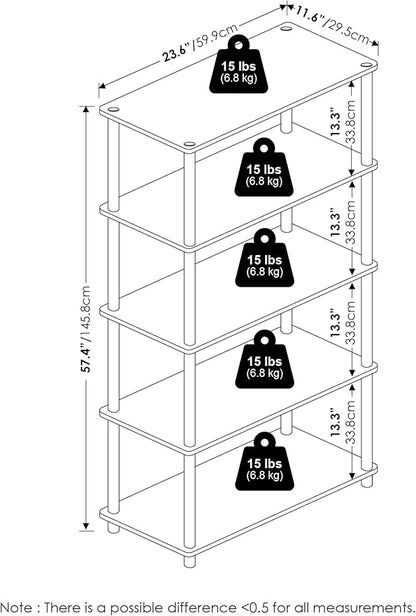 Furinno TURN-N-TUBE Storage Shelves, 5-Tier Book Shelf, Corner Shelf, Toolless - Image 2