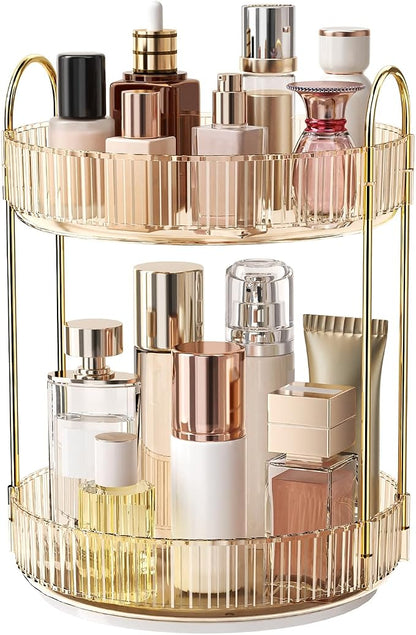 360° Rotating Makeup Organizer, Large Capacity Skincare Organizer, 2 Tier by Oifecsie