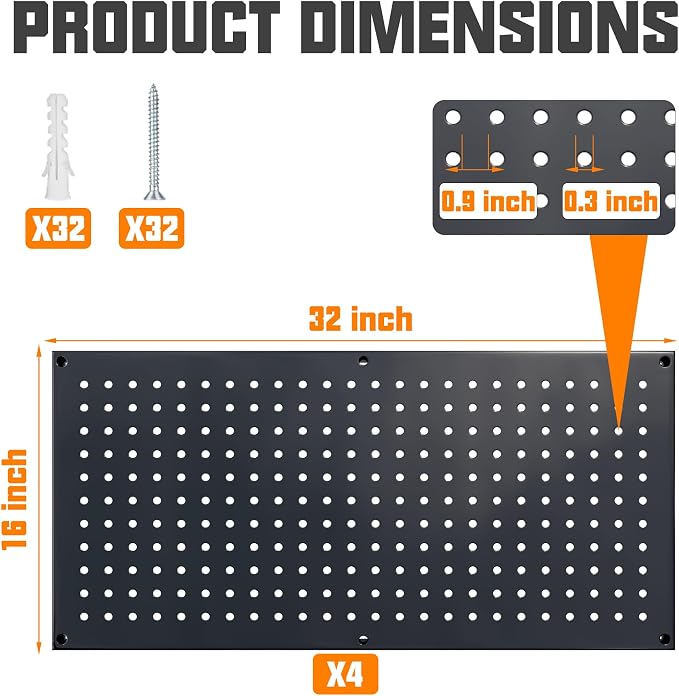 Metal Pegboard Storage System, Garage Wall Organizer, Tool Storage Panels - Image 3