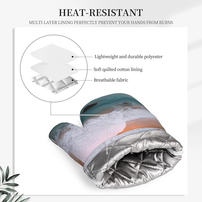 Romantic Beach Print Oven Mitts Set of 2, Heat Resistant Silicone Oven Mittens - Image 5