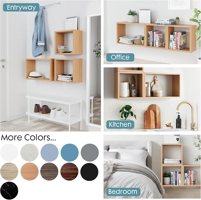 Wall Mount Shelf Set of 3, Floating Cube Shelves - Image 5