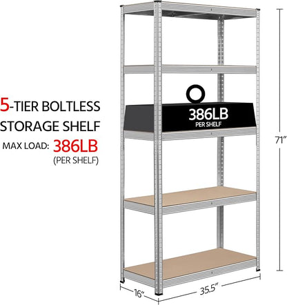 Topeakmart 5-Tier Utility Shelves, Metal Storage Shelves Unit Adjustable Garage - Image 3