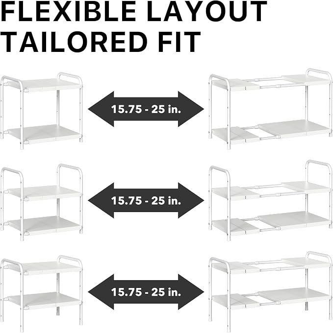 Simple Houseware Under Sink 2 Tier Expandable Heavy Duty Metal Shelf Organizer - Image 5