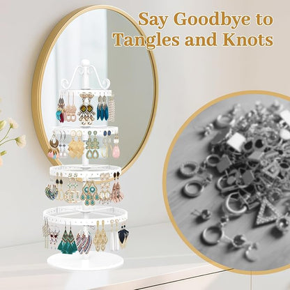 MODOWEY Rotating Earring Holder Organizer Stand, 4 Tier Adjustable Metal - Image 6