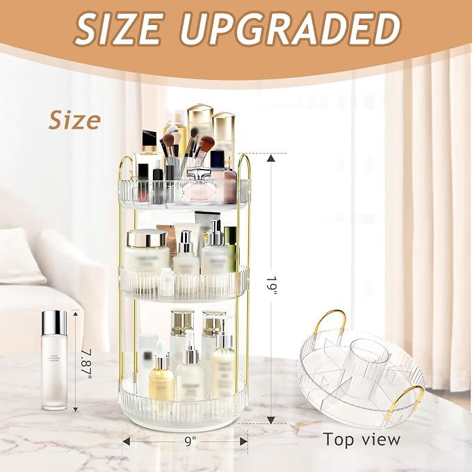 Rotating Makeup Organizer for Vanity, High-Capacity Skincare Perfume Storage - Image 2