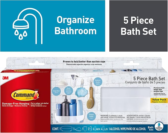 Command Bathroom Accessories, 5 Piece Bathroom Organizer Set - Image 2