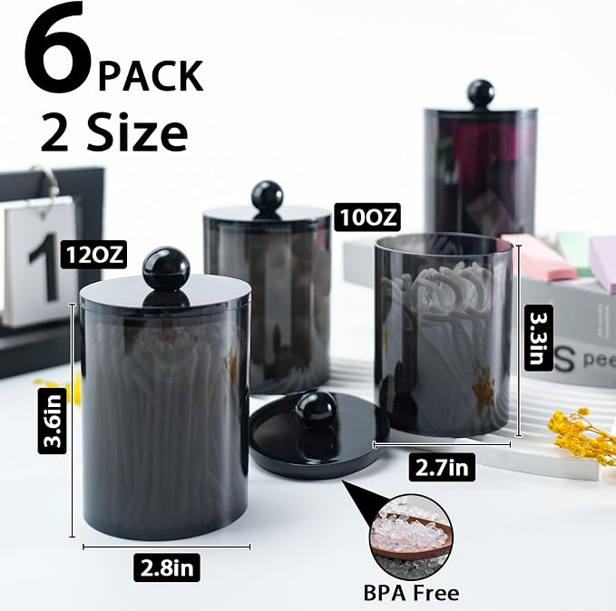 6 Pack Qtip Holder, Canister Apothecary Jar Set, Bathroom Jars - Image 2