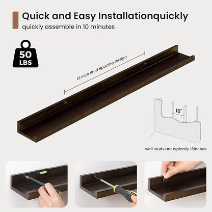 Picture Ledge Shelf, Floating Shelves Set of 2, 32 Inches Solid Wood Nursery - Image 5