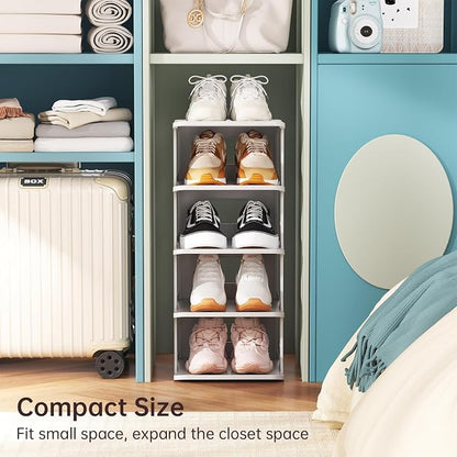 HAIXIN Small Shoe Rack for Closet Grey 5-Tier Shoe Organizer | Compact Size for - Image 5