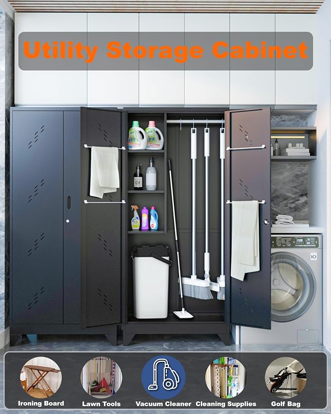 75" Metal Storage Cabinet with Lockable Doors, Functional Garage Storage - Image 5