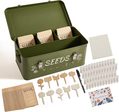 VerdantVibes Metal Seed Storage Organizer Box by VerdantVibes