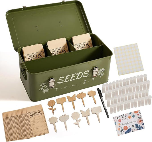 VerdantVibes Metal Seed Storage Organizer Box by VerdantVibes
