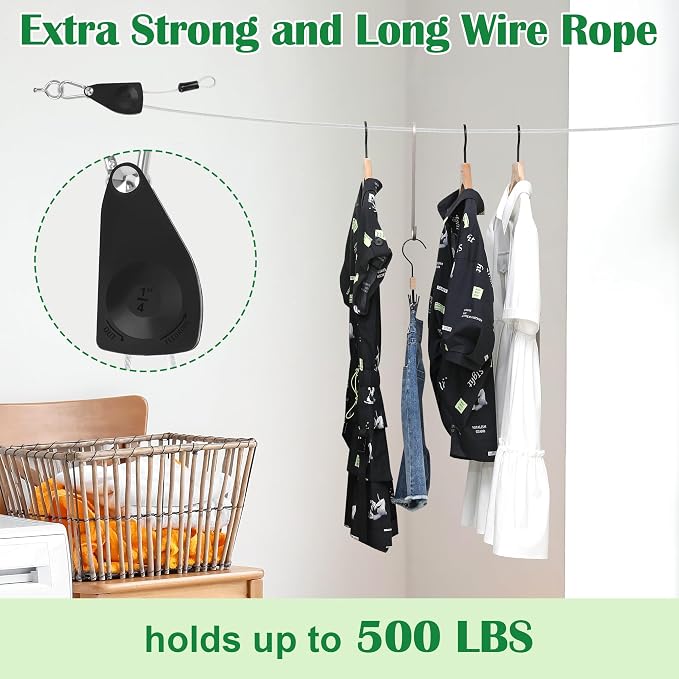40 FT Clothes Line Outdoors, Anglecai 3/16" Retractable Wire Clothes Ropes PVC - Image 5