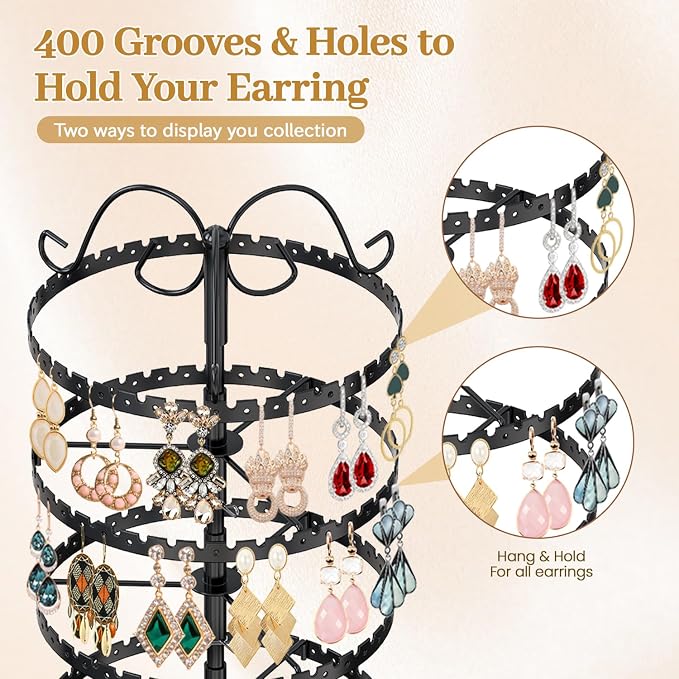 MODOWEY 5 Tier Rotating Earring Holder Organizer Stand, Adjustable Metal - Image 4