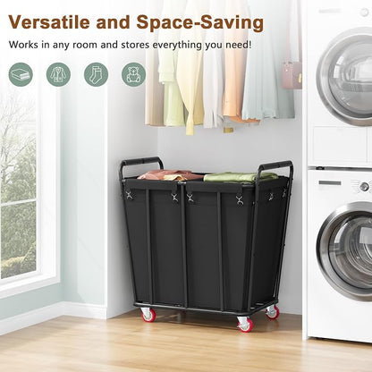 Hoctieon 2 Section Laundry Sorter Cart, 400L Rolling Hamper - Image 2