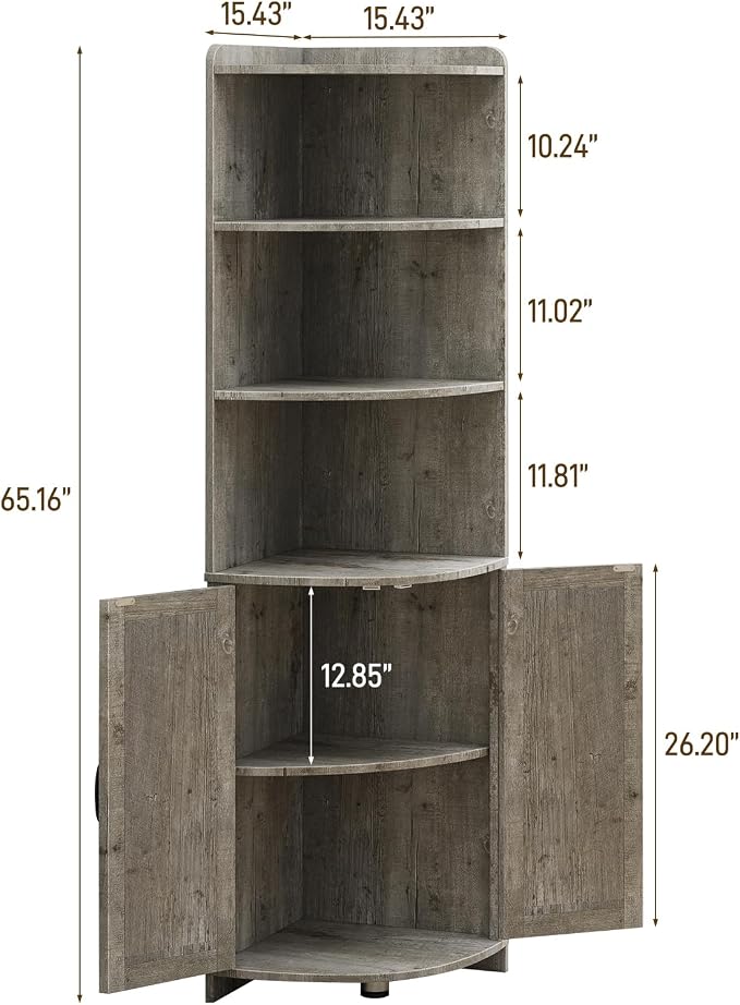 Vabches Tall Corner Cabinet, Farmhouse Corner Storage Shelf - Image 2