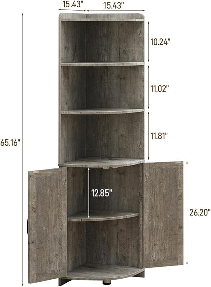 Vabches Tall Corner Cabinet, Farmhouse Corner Storage Shelf - Image 2