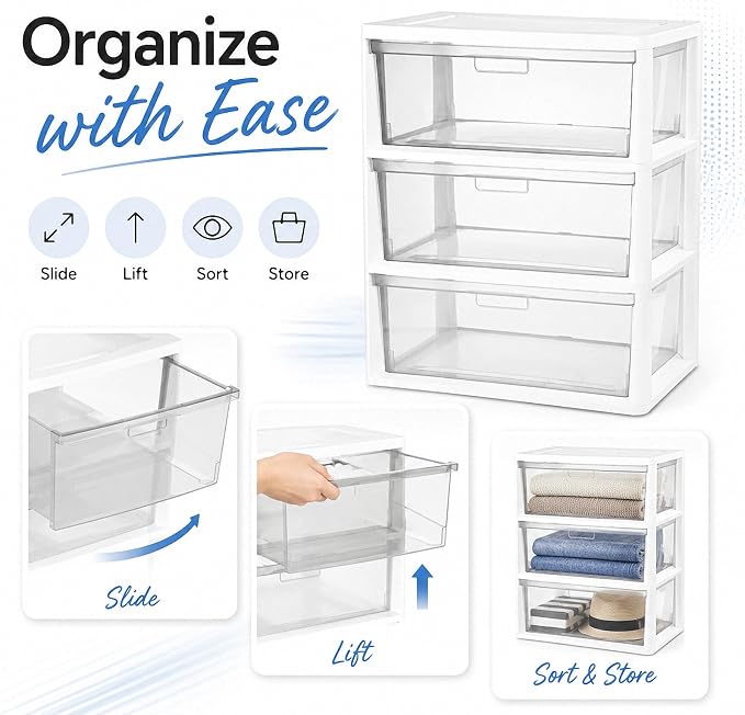 3 Drawer Plastic Storage Tower Wide Organizer - Image 5