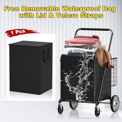 5.7 Cu Ft Folding Shopping Cart - 600 LB Capacity Grocery Cart - Heavy Duty - Image 5