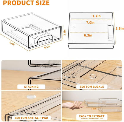 Yieach 8 Pack Small Clear Stackable Storage Drawers, 2.2'' Tall Desk - Image 3
