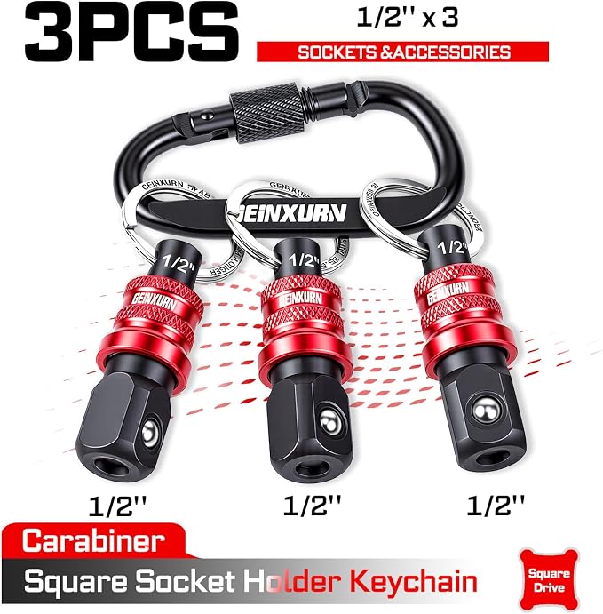 Geinxurn 3Pcs Socket Holder Keychain, 1/2” Drive Quick Release & Quick Change - Image 2