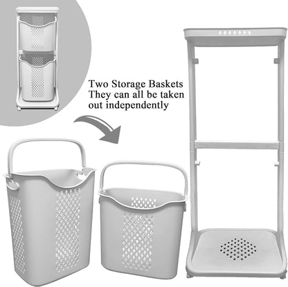 Laundry Basket with Wheels Plastic, 2 Tier, 40L+32L Large Capacity, Storage - Image 5
