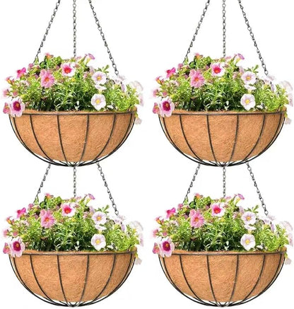 4 Pack 16 Inch Hanging Planters Outdoor Metal Hanging Flower Baskets by Qusuxi
