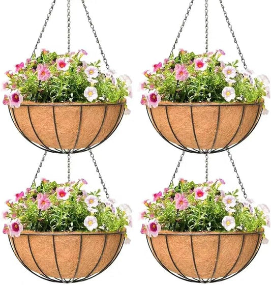 4 Pack 14 Inch Hanging Baskets for Plants Outdoor Metal Hanging Planter Hanging by Qusuxi