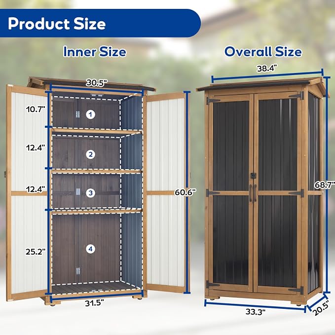 Outdoor Storage Cabinet Weather-Resistant, Wood & Metal Storage Shed - Image 3