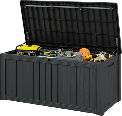 Outdoor Storage Box, 155 Gallon Resin Deck Boxes Outdoor Waterproof by WTFGO