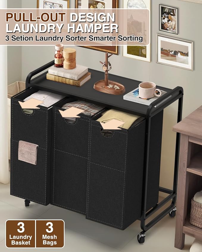 Laundry Sorter 3 Section, Laundry Basket - Image 4