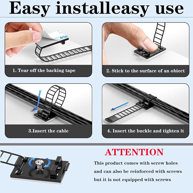 Adjustable 3M Adhesive Cable Management Clips 100Pcs, Large self Adhesive Cable - Image 5