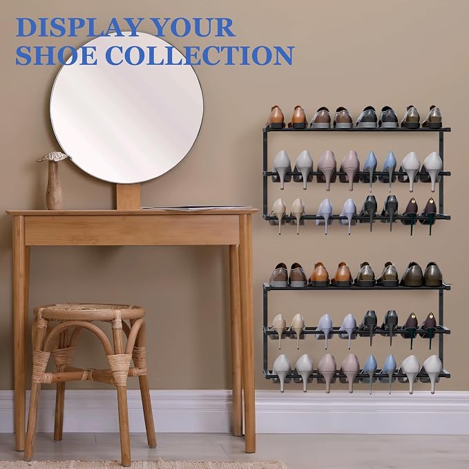 3 Pack Wall Mounted Shoe Rack, 3 Tier Hanging Shoe Rack Holds 36 Pairs - Image 6