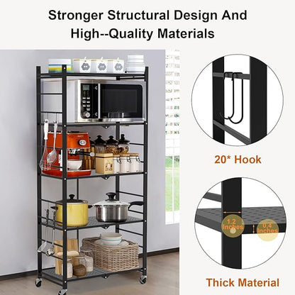 Himix Storage Shelves with 20 Hooks, 5-Tier Collapsible Organization Storage - Image 5