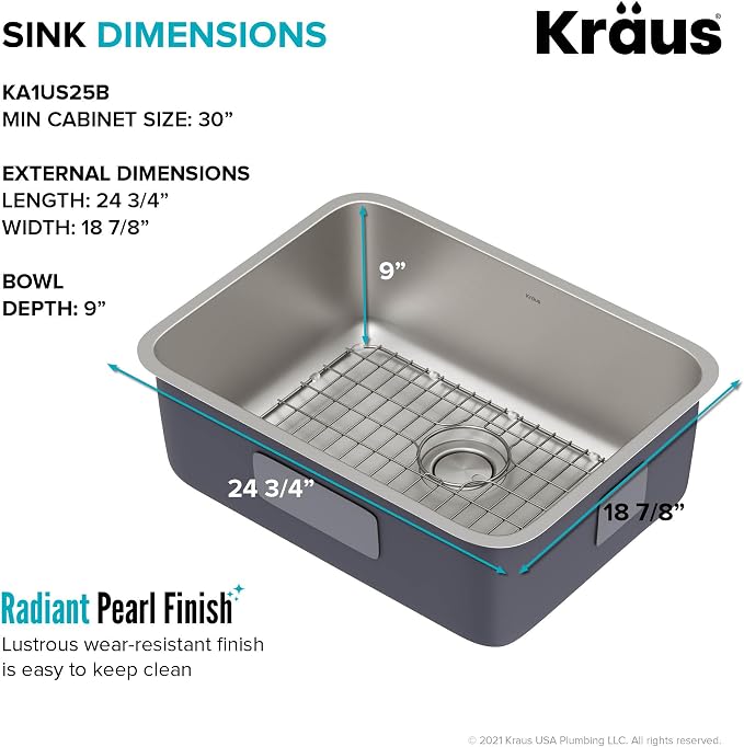 KRAUS Dex 25-inch Undermount 16 Gauge Stainless Steel Single Bowl Kitchen Sink - Image 6