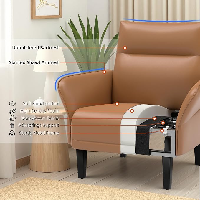 2-Pack Faux Leather Accent Sofas, Slanted Shawl Armchairs - Image 5