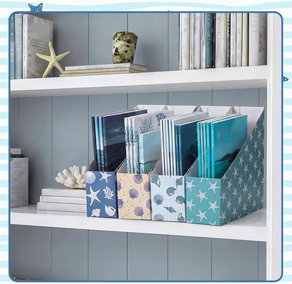 Coastal Magazine File Holder Decorative Set of 4 | Foldable Magazine Storage - Image 6