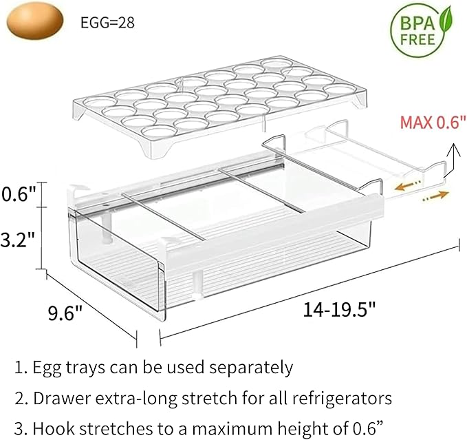 vacane Fridge 28 Egg Drawer Pull Out, Refrigerator Organizer Bins Heavy Duty-L - Image 4