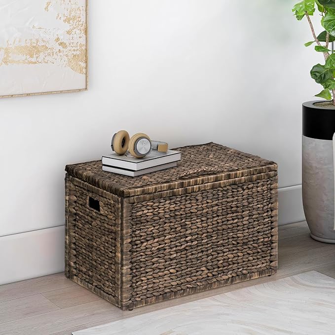 eHemco Water Hyacinth Wicker Storage Trunk, 30x17.5x17.5 | Safety Hinge - Image 2