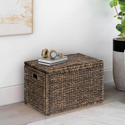 eHemco Water Hyacinth Wicker Storage Trunk, 30x17.5x17.5 | Safety Hinge - Image 2