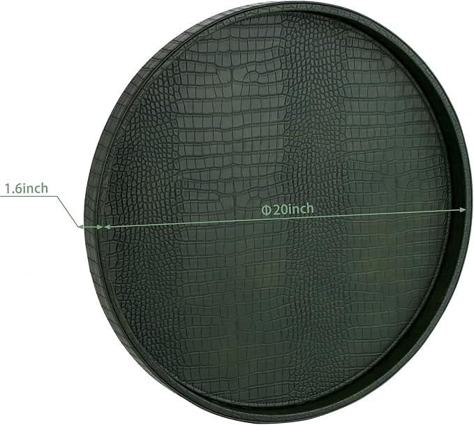 HofferRuffer Round Serving Tray 20'', Elegant Faux Leather Circle Ottoman Table - Image 2