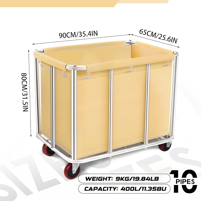 Commercial Laundry Cart with Wheels, 11.35 Bushels Large Roller with Removable - Image 2